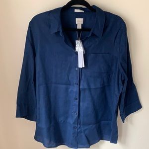 NWT - Chico’s button Down Blouse - Navy/Blue